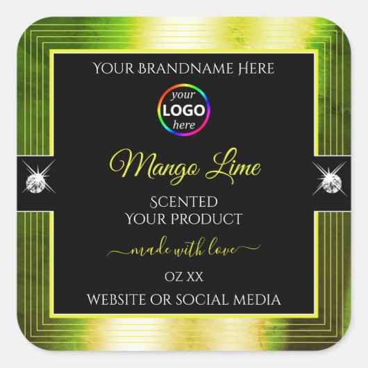 Zwart Glanzend Geel Groen met Logo Product Label (Voorkant)