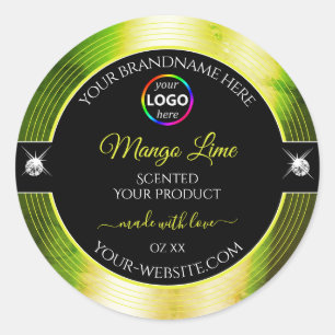 Zwart Glanzend Geel Groen met Logo Productlabel Ronde Sticker