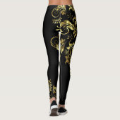 Zwart & Glanzend Goud Bloemen Kant Asymmetrisch On Leggings (Achterkant)