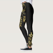 Zwart & Glanzend Goud Bloemen Kant Asymmetrisch On Leggings (Links)