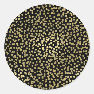 Zwart & Glanzend Gouden Stippen Confetti Elegant C Ronde Sticker