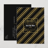 Zwart & glanzend gouden streep modern uitstel van aankondigingskaart (Voorkant / Achterkant)