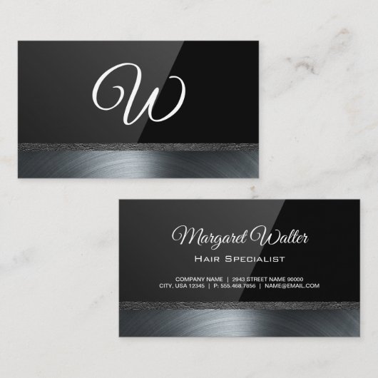 Zwart glanzend | Metalen afwerking Visitekaartje (Voorkant / Achterkant)