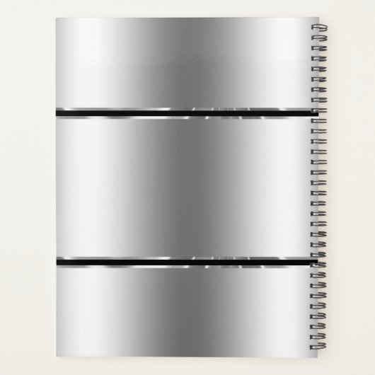 Zwart & glanzend metallic zilveren strepen planner (Achterkant)