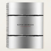 Zwart & glanzend metallic zilveren strepen planner (Voorkant)