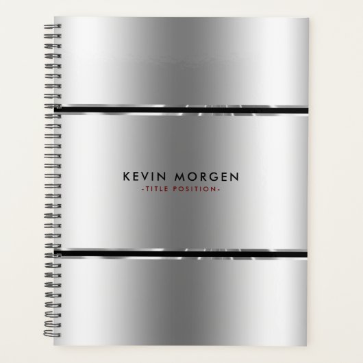 Zwart & glanzend metallic zilveren strepen planner (Voorkant)