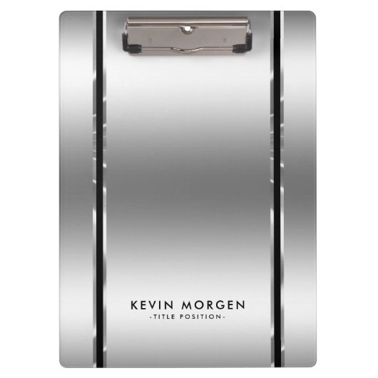 Zwart & glanzend metallic zilvergrijs strepen klembord (Voorkant)