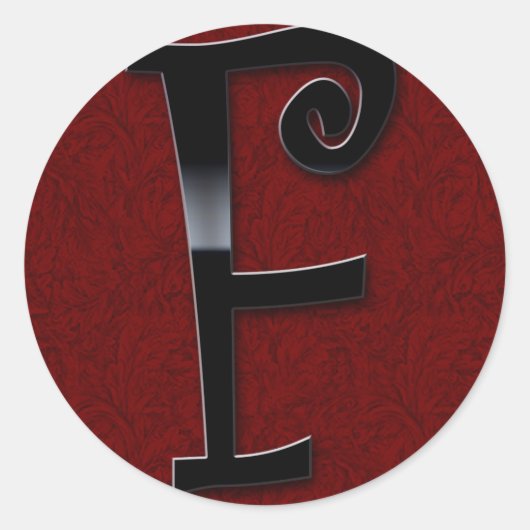 Zwart glanzend Monogram - F Ronde Sticker (Voorkant)
