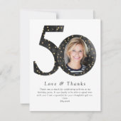 Zwart glitter 50 & een verbluffende foto bedankkaart (Voorkant)