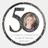 Zwart glitter 50 & een verbluffende foto ronde sticker (Voorkant)