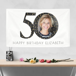 Zwart glitter 50 & een verbluffende foto spandoek