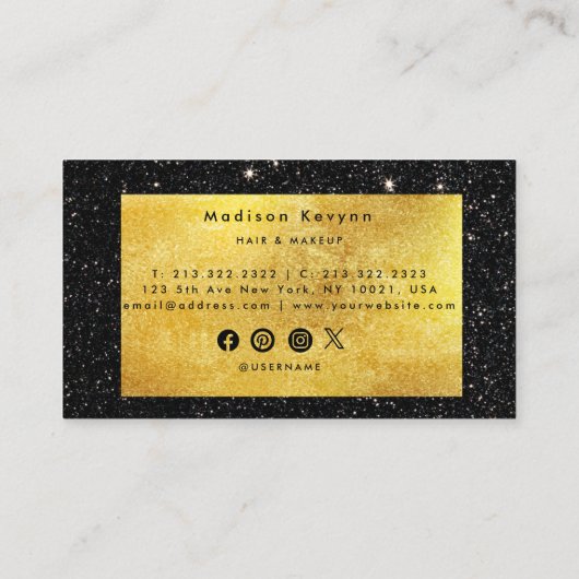 Zwart Glitter Achtergrond en Faux Gold Visitekaartje (Achterkant)
