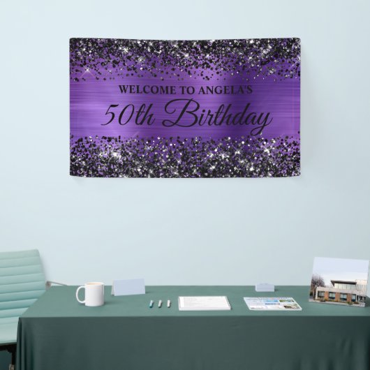 Zwart Glitter Amethist Folie 50e Verjaardag Welkom Spandoek (Beurs)