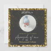 Zwart Glitter Aqeeqah- Aqiqah- Moslim Uitnodiging (Voorkant)