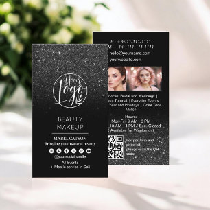 Zwart glitter Beauty Make-up Artiest Foto's QR Cod Visitekaartje