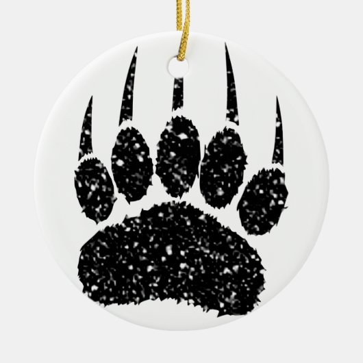 Zwart Glitter Beer Paw Print Tekening Keramisch Ornament (Voorkant)