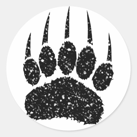 Zwart Glitter Beer Paw Print Tekening Ronde Sticker (Voorkant)
