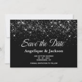 Zwart Glitter Bruiloft Save the Date (Voorkant)