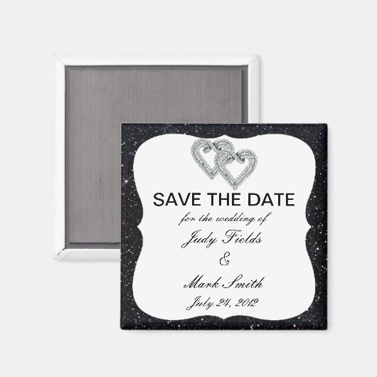 Zwart glitter Diamond harten sparen de datum magne Magneet (Voorkant / Achterkant)