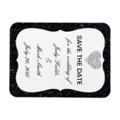 Zwart glitter Diamond Heart bespaart de datum magn Magneet (Horizontaal)