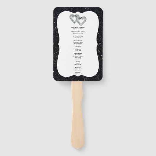 Zwart Glitter Diamond Hearts Trouwprogramma Fans Handwaaier (Achterkant)