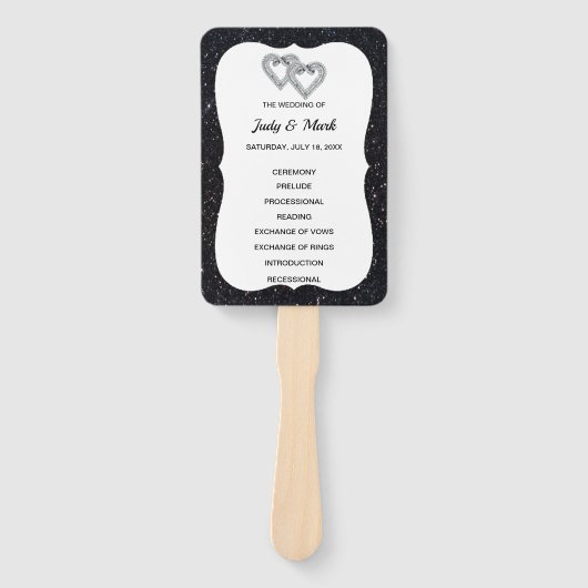 Zwart Glitter Diamond Hearts Trouwprogramma Fans Handwaaier (Voorkant)