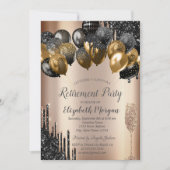 Zwart Glitter Drips Ballonnen Glas Pensioen Kaart (Voorkant)