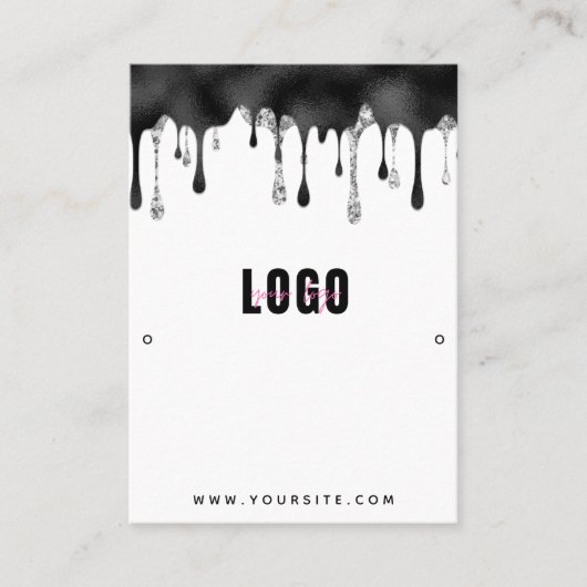 Zwart glitter-druppelaardenscherm visitekaartje (Voorkant)