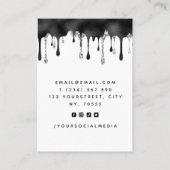 Zwart glitter-druppelaardenscherm visitekaartje (Achterkant)