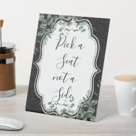 Zwart Glitter en Bloemen Eucalyptus Kies een stoel Reclamebord Met Voetstuk