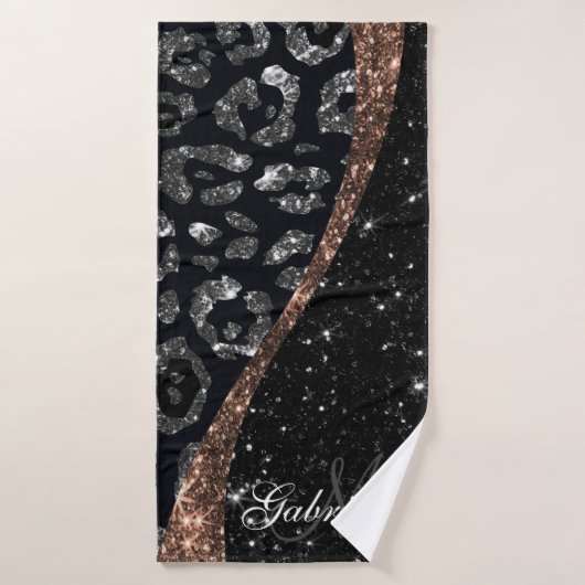 Zwart Glitter en Leopard Print Bad Handdoek (Badhanddoek)