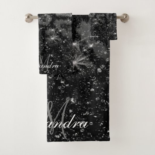 Zwart Glitter en Leopard Print Bad Handdoek (Insitu)