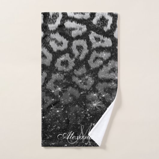Zwart Glitter en Leopard Print Bad Handdoek (Handdoek)