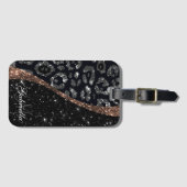 Zwart Glitter en Leopard Print Bagagelabel (Voorkant (horizontaal))