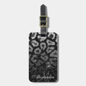 Zwart Glitter en Leopard Print Bagagelabel (Voorkant verticaal)