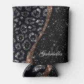 Zwart Glitter en Leopard Print Blikjeskoeler (Voorkant)