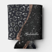 Zwart Glitter en Leopard Print Blikjeskoeler (Achterkant)