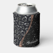 Zwart Glitter en Leopard Print Blikjeskoeler (Blikje Achterkant)