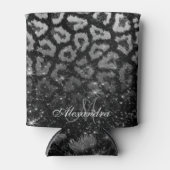 Zwart Glitter en Leopard Print Blikjeskoeler (Voorkant)