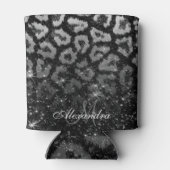 Zwart Glitter en Leopard Print Blikjeskoeler (Achterkant)