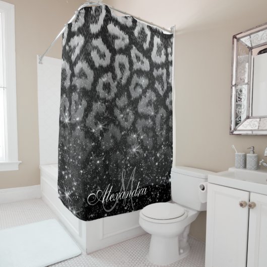 Zwart Glitter en Leopard Print Douchegordijn (In situ)