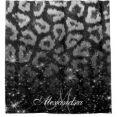 Zwart Glitter en Leopard Print Douchegordijn (Voorkant)