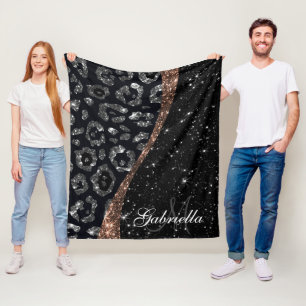 Zwart Glitter en Leopard Print Fleece Deken