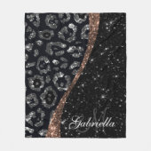 Zwart Glitter en Leopard Print Fleece Deken (Voorkant)