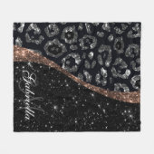 Zwart Glitter en Leopard Print Fleece Deken (Voorkant (Horizontaal))