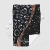 Zwart Glitter en Leopard Print Golfhanddoek (Insitu)