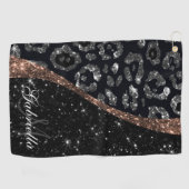 Zwart Glitter en Leopard Print Golfhanddoek (Horizontaal)