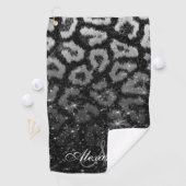 Zwart Glitter en Leopard Print Golfhanddoek (Insitu)