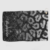 Zwart Glitter en Leopard Print Golfhanddoek (Horizontaal)