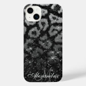 Zwart Glitter en Leopard Print iPhone Hoesje (Achterkant)